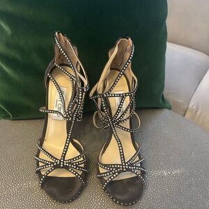 Jimmy Choo Black Strappy Heels with Rhinestones